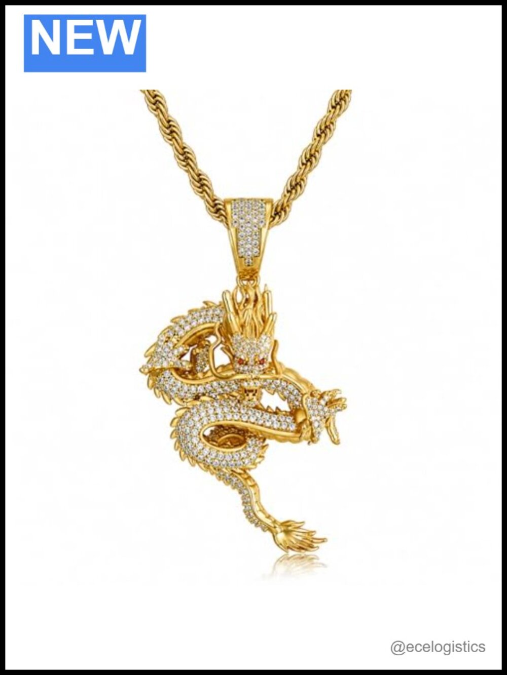 Dragon Pendant Necklace 18K Gold Plated Brass CZ Hip Hop